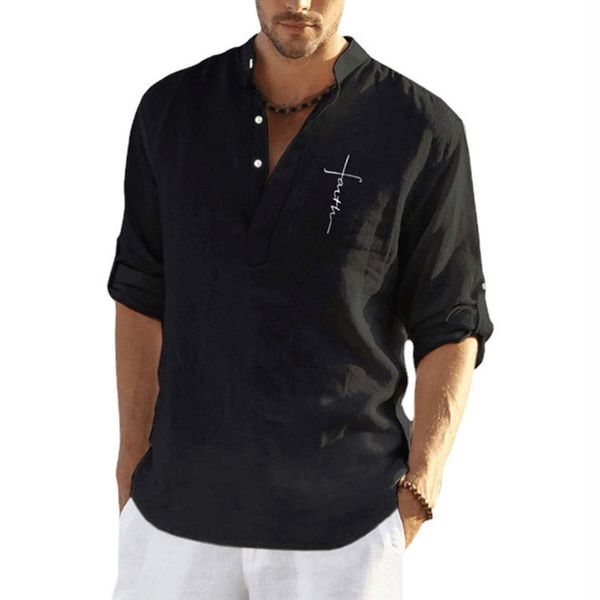Cotton and linen pure black color pattern mens long-sleeved shirt high quality comfortable fit fashion retro style travel office entertainment, White;black
Cotton and linen pure black color pattern mens long-sleeved shirt high quality comfortable fit fashion retro style travel office entertainment, White;black