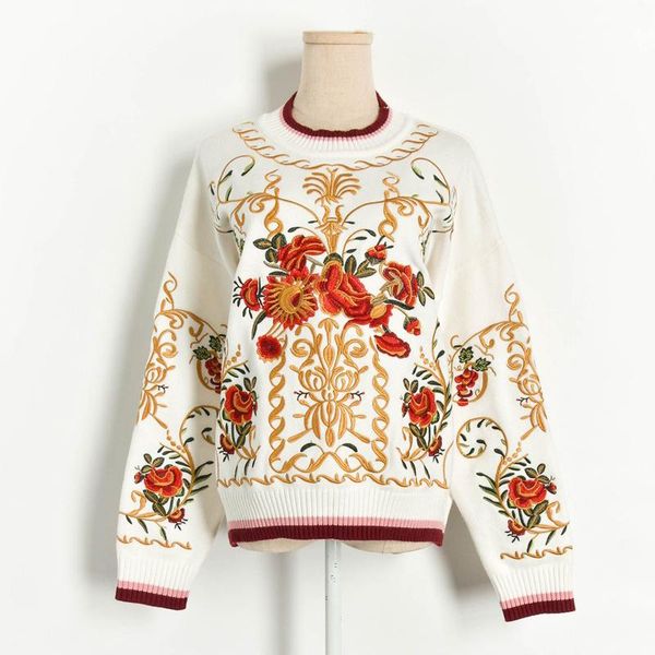 2021 and o-neck long sleeve vintage knitted embroidery women sweater autumn pullovers tricot pull femme, White;black
2021 and o-neck long sleeve vintage knitted embroidery women sweater autumn pullovers tricot pull femme, White;black