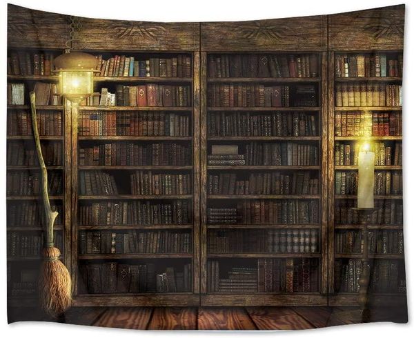 tapestries magical castle books on bookshelf with witch's broom wall hanging vintage library
tapestries magical castle books on bookshelf with witch's broom wall hanging vintage library