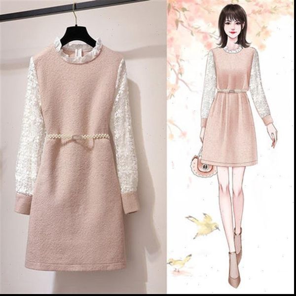 woolen winter dress lace sleeve elegant pink women dress casual midi dress pearl belt cute long sleeve korean dresses, Black;gray
woolen winter dress lace sleeve elegant pink women dress casual midi dress pearl belt cute long sleeve korean dresses, Black;gray