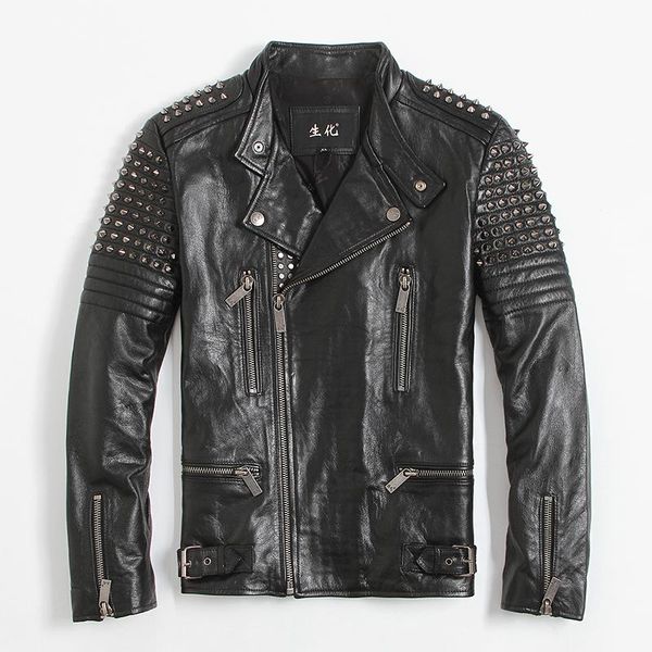men's leather & faux 100% genuine jacket men rivet motociclista biker real cow coat man fashion streetwear fit chaqueta 1665, Black
men's leather & faux 100% genuine jacket men rivet motociclista biker real cow coat man fashion streetwear fit chaqueta 1665, Black