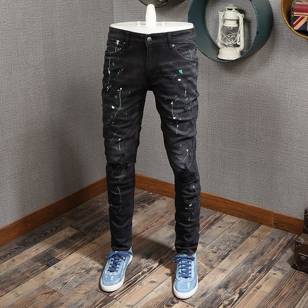 2021 new american streetwear fashion men black color slim fit ripped paint designer pants hip hop jeans homme tnwj, Blue
2021 new american streetwear fashion men black color slim fit ripped paint designer pants hip hop jeans homme tnwj, Blue