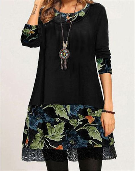 casual dresses retro lace print stitching dress elegant loose long sleeve o-neck women's mid-length black big size 4xl vestidos, Black;gray
casual dresses retro lace print stitching dress elegant loose long sleeve o-neck women's mid-length black big size 4xl vestidos, Black;gray