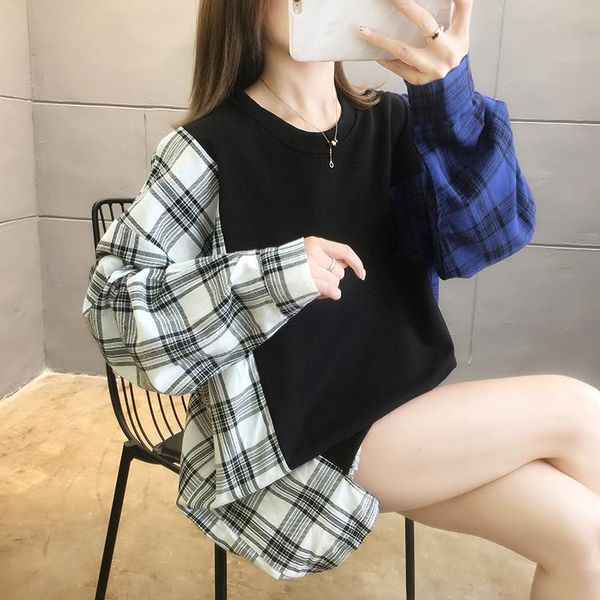 women's hoodies & sweatshirts autumn clothes plaid patchwork pullovers for women korean harajuku hip hop casual loose sweatshirt female, Black
women's hoodies & sweatshirts autumn clothes plaid patchwork pullovers for women korean harajuku hip hop casual loose sweatshirt female, Black