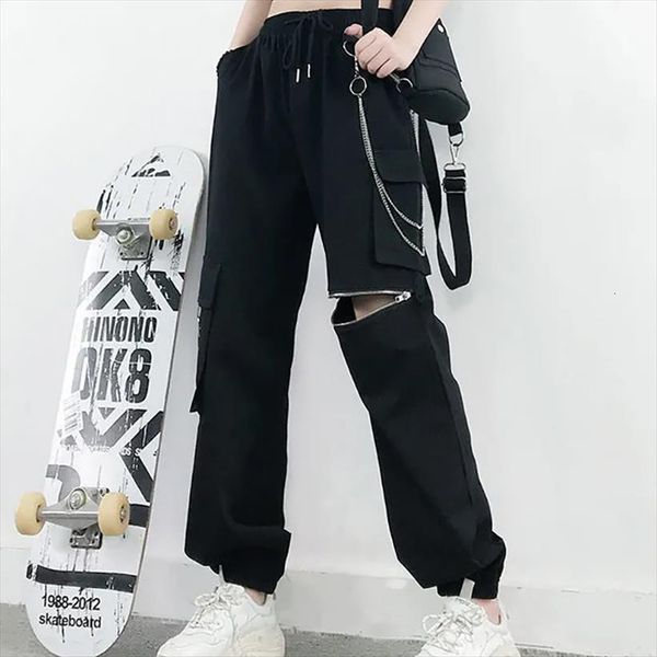broken zipper hip hop loose womens pants show thin black casual sweatpants streetwear cargo clothing, Black;white
broken zipper hip hop loose womens pants show thin black casual sweatpants streetwear cargo clothing, Black;white