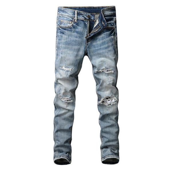 men's jeans american street style fashion men elastic retro blue slim fit ripped patches designer hip hop denim punk pants
men's jeans american street style fashion men elastic retro blue slim fit ripped patches designer hip hop denim punk pants