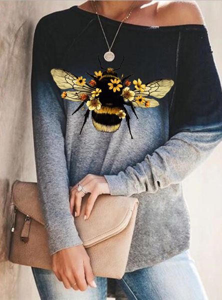 women's sweaters autumn 2021 long sleeve t-shirt funny bee print, White;black
women's sweaters autumn 2021 long sleeve t-shirt funny bee print, White;black