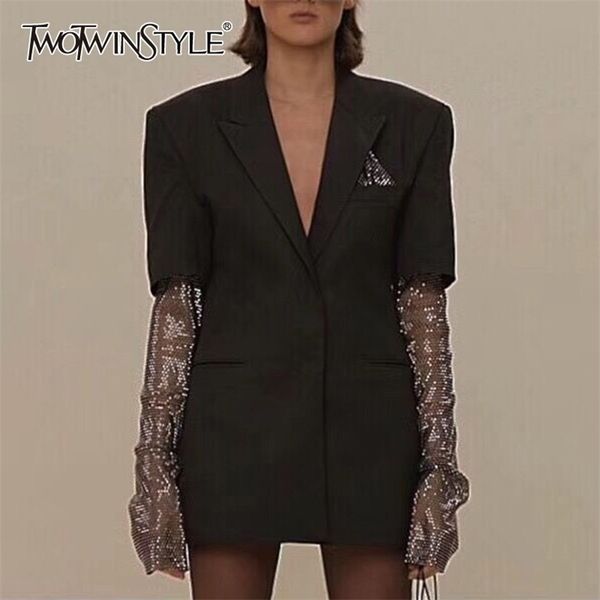 twotwinstyle summer solid blazer for women long sleeve diamond patchwork elegant coat female fashion clothing 211019, White;black
twotwinstyle summer solid blazer for women long sleeve diamond patchwork elegant coat female fashion clothing 211019, White;black