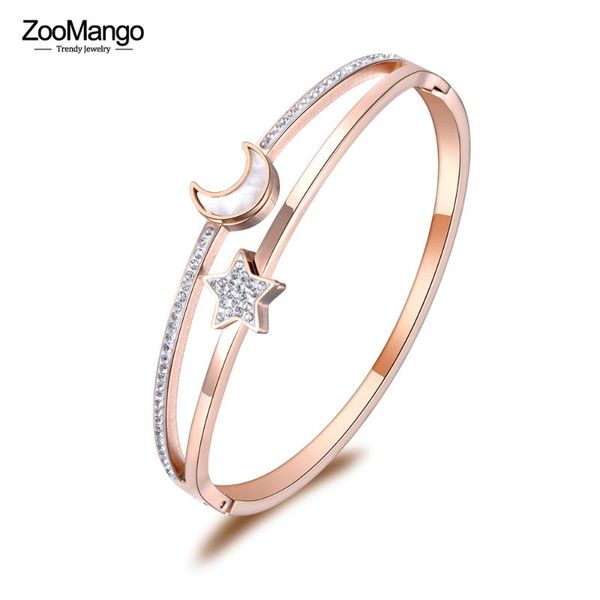 bangle zoomango trendy rhinestone & shell lovers moon star stainless steel bracelet for women rose gold cuff bangles zb19001, Black
bangle zoomango trendy rhinestone & shell lovers moon star stainless steel bracelet for women rose gold cuff bangles zb19001, Black