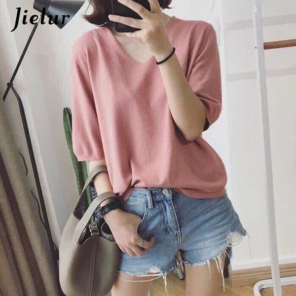 jielur summer new korean women's t-shirt simple v-neck loose solid color casual basic t-shirts 10 colors pink female 210315, White
jielur summer new korean women's t-shirt simple v-neck loose solid color casual basic t-shirts 10 colors pink female 210315, White