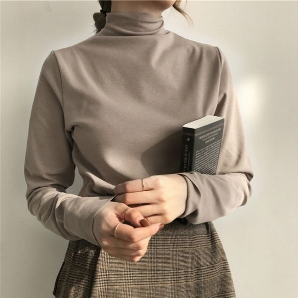 turtleneck bottoming shirt women's autumn and winter 2021 solid color long sleeve slim slimming all-match thin 210315, White
