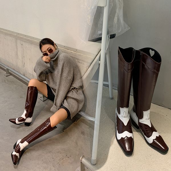 western boots women knee high cowboy boots fashion square toe sewing shoes female high heels thick shoes ladies autumn winter, Black
western boots women knee high cowboy boots fashion square toe sewing shoes female high heels thick shoes ladies autumn winter, Black