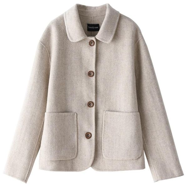 women's wool & blends autumn and winter small preppy style woolen coat short double-sided cashmere, Black
women's wool & blends autumn and winter small preppy style woolen coat short double-sided cashmere, Black