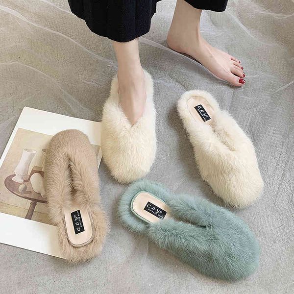 slippers casual women's slippers with a cape, low stuffed shoes for winter 21y2, Black