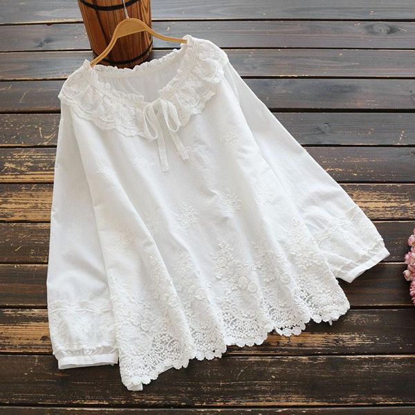 women's blouses & shirts spring autumn women blouse ruffle collar embroidered cotton shirt loose casual solid color long sleeve pullove, White
women's blouses & shirts spring autumn women blouse ruffle collar embroidered cotton shirt loose casual solid color long sleeve pullove, White