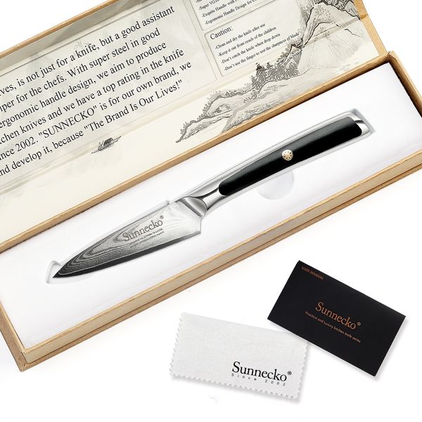 sunnecko 3.5 damascus stee fruit paring knife japanese vg10 core bade kitchen knives g10 hande chefs utiity cutter gift
sunnecko 3.5 damascus stee fruit paring knife japanese vg10 core bade kitchen knives g10 hande chefs utiity cutter gift