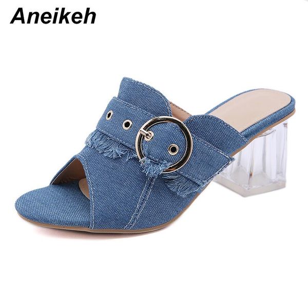 slippers aneikeh summer fashion women's peep toe denim sweet square heel british style buckle polka dot outside shallow sky blue, Black
slippers aneikeh summer fashion women's peep toe denim sweet square heel british style buckle polka dot outside shallow sky blue, Black