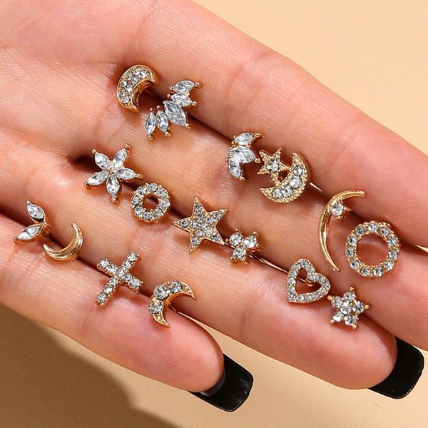 stud 12pcs/set fashion alloy zircon star moon cross asymmetric earrings for women simple ins small gold metal wholesale jewelry, Golden;silver
stud 12pcs/set fashion alloy zircon star moon cross asymmetric earrings for women simple ins small gold metal wholesale jewelry, Golden;silver
