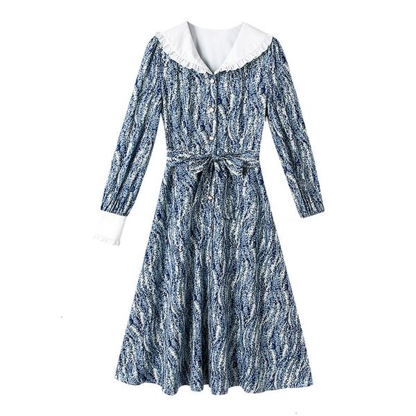 spring new 2021 blue cute collar women elegant long with belt vintage flower print summer vestidos s2ny, Black;gray
spring new 2021 blue cute collar women elegant long with belt vintage flower print summer vestidos s2ny, Black;gray