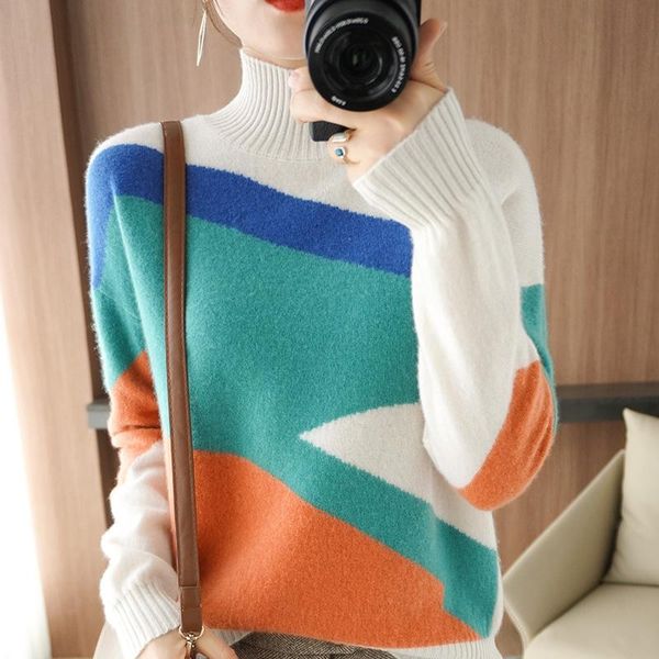 women's sweaters 100% wool striped knitted cashmere women long sleeve pullover high collar fall winter stitching ladies sweater, White;black
women's sweaters 100% wool striped knitted cashmere women long sleeve pullover high collar fall winter stitching ladies sweater, White;black