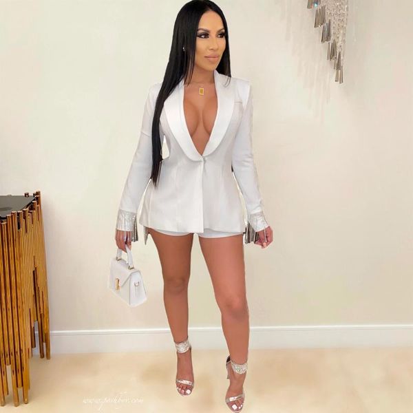 women's tracksuits white black yellow pink club outfits for women long sleeve tassel backless notched blazer +shorts festival cloth, Gray
women's tracksuits white black yellow pink club outfits for women long sleeve tassel backless notched blazer +shorts festival cloth, Gray