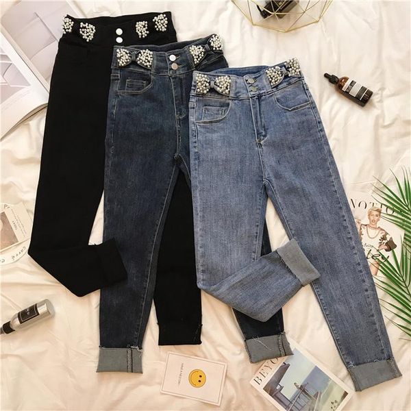beaded jeans women's spring trouser 2021 new korean high waist slimming cropped pencil pants skinny pants girls stretch jeans, Blue
beaded jeans women's spring trouser 2021 new korean high waist slimming cropped pencil pants skinny pants girls stretch jeans, Blue