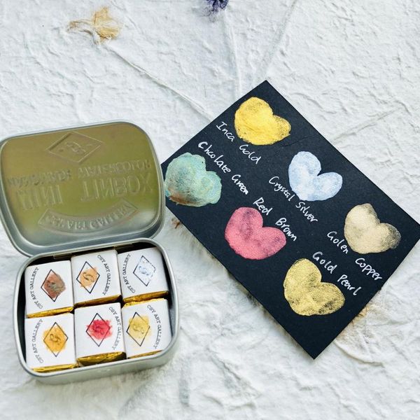 gift sets handmade metallic watercolors paint set 6 colors half pans glitter solid water color metal case sparkle pearlescent acuarela
gift sets handmade metallic watercolors paint set 6 colors half pans glitter solid water color metal case sparkle pearlescent acuarela