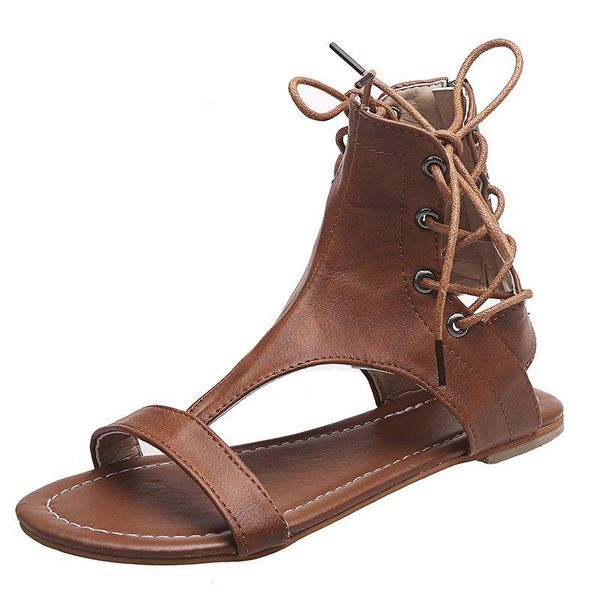 sandals women roman lace up hollow flats 2021 summer pu leather casual round toe fashion women's shoes, Black 
sandals women roman lace up hollow flats 2021 summer pu leather casual round toe fashion women's shoes, Black