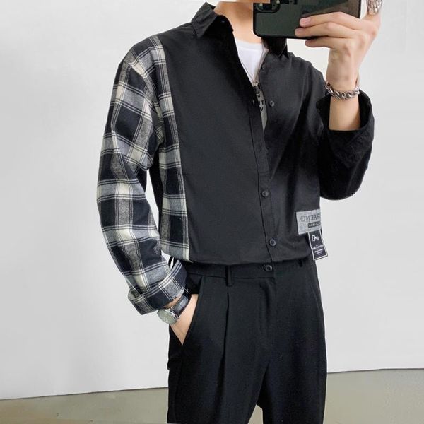men's casual shirts fashion splicing harajuku plaid shirt men streetwear oversize long sleeve youth social clothing chemise homme, White;black
men's casual shirts fashion splicing harajuku plaid shirt men streetwear oversize long sleeve youth social clothing chemise homme, White;black