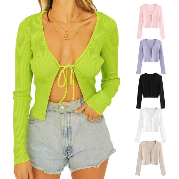 women's knits & tees autumn women girls sweater cardigan tie up crop long sleeve deep v neck open front rib knit shirts 6 colors, White
women's knits & tees autumn women girls sweater cardigan tie up crop long sleeve deep v neck open front rib knit shirts 6 colors, White