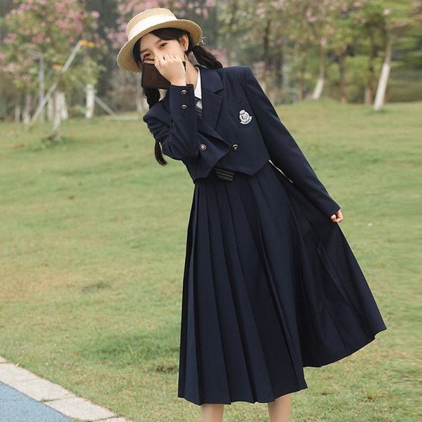 clothing sets school uniform for women long arm jk suit coats tie sling plissee rock college style formal clothes, White
clothing sets school uniform for women long arm jk suit coats tie sling plissee rock college style formal clothes, White