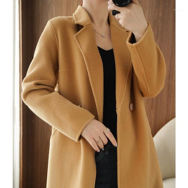 women's wool & blends temperament suit collar double-sided cashmere coat medium long loose in autumn and winter 2021, Black
women's wool & blends temperament suit collar double-sided cashmere coat medium long loose in autumn and winter 2021, Black