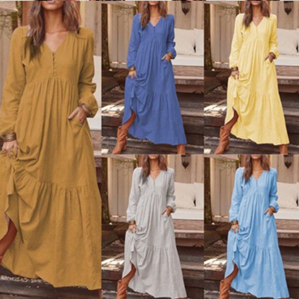 2021 new casual women v-neck long spring autumn ankle-length ladies solid big swing es vestidos snb1, Black;gray
2021 new casual women v-neck long spring autumn ankle-length ladies solid big swing es vestidos snb1, Black;gray
