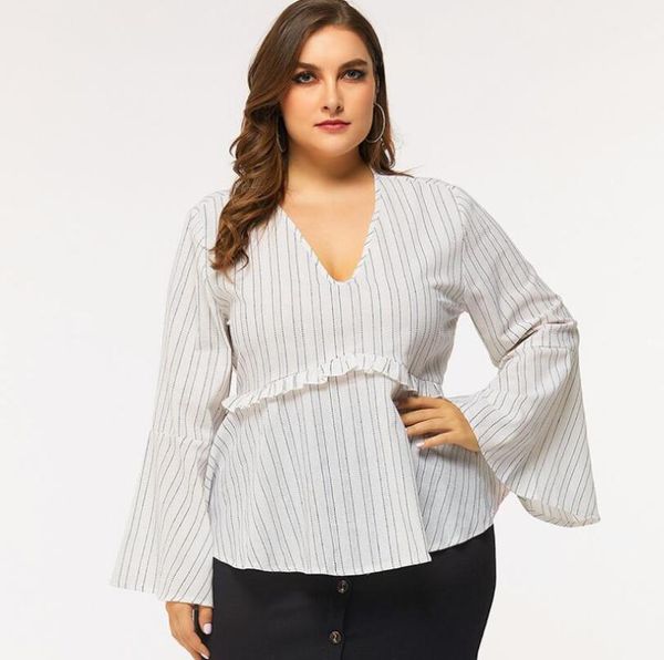 women's t-shirt plus size fall 2021 temperament pullover v-neck slim fit flare sleeve ladies shirt ruffle striped elegant top, White
women's t-shirt plus size fall 2021 temperament pullover v-neck slim fit flare sleeve ladies shirt ruffle striped elegant top, White