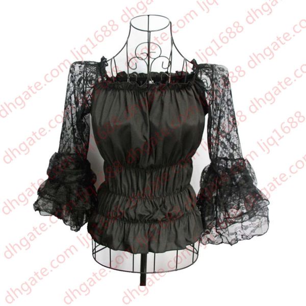 women lolita slash neck elastic puff ruched waist floral lace and mesh tiered ruffle flare sleeves shirt victorian gothic blouse, White
women lolita slash neck elastic puff ruched waist floral lace and mesh tiered ruffle flare sleeves shirt victorian gothic blouse, White