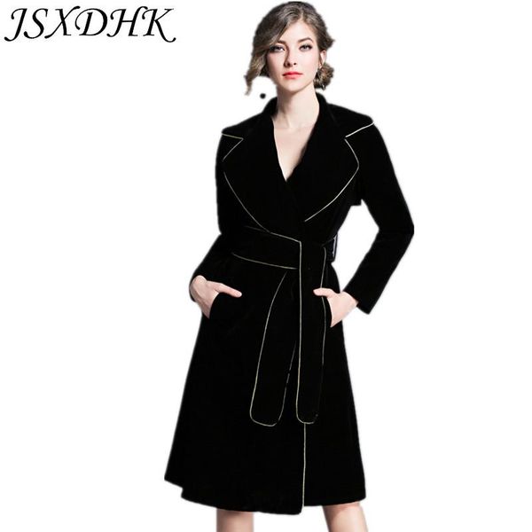 women's trench coats jsxdhk black velvet women long coat 2021 runway autumn winter sleeve turn down collar patchwork female sashes, Tan;black
women's trench coats jsxdhk black velvet women long coat 2021 runway autumn winter sleeve turn down collar patchwork female sashes, Tan;black