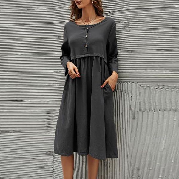 casual dresses fashion cotton linen midi dress for women loose o-neck long sleeve with pockets solid color sukienka, Black;gray
casual dresses fashion cotton linen midi dress for women loose o-neck long sleeve with pockets solid color sukienka, Black;gray
