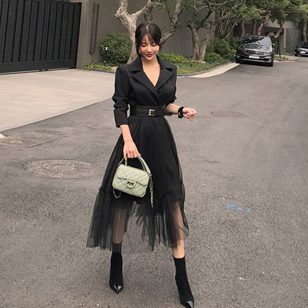 2021 new patchwork eegant dress women spring notched neck mesh waist dresses long swing vestido belt vuae, Black;gray
2021 new patchwork eegant dress women spring notched neck mesh waist dresses long swing vestido belt vuae, Black;gray