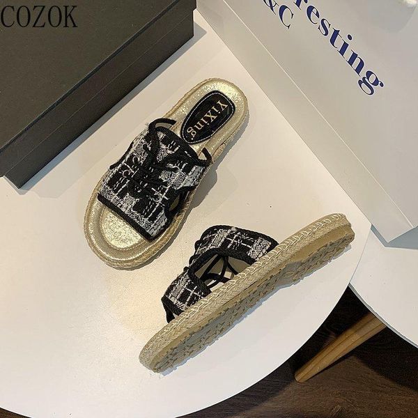 casual women's slippers fashion all-match vamp personality lace-up design trend outer wear temperament women's slippers, Black
casual women's slippers fashion all-match vamp personality lace-up design trend outer wear temperament women's slippers, Black