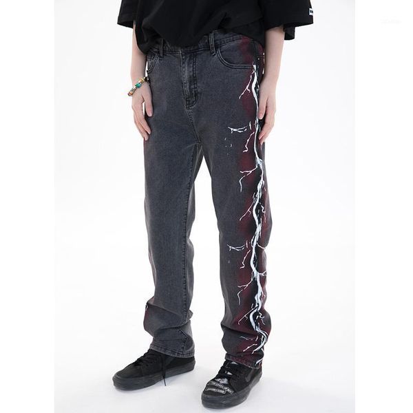 men's slim-fit graffiti jeans skinny harajuku street clothing denim trousers straight high hip hop locomotive punk pants, Blue
men's slim-fit graffiti jeans skinny harajuku street clothing denim trousers straight high hip hop locomotive punk pants, Blue