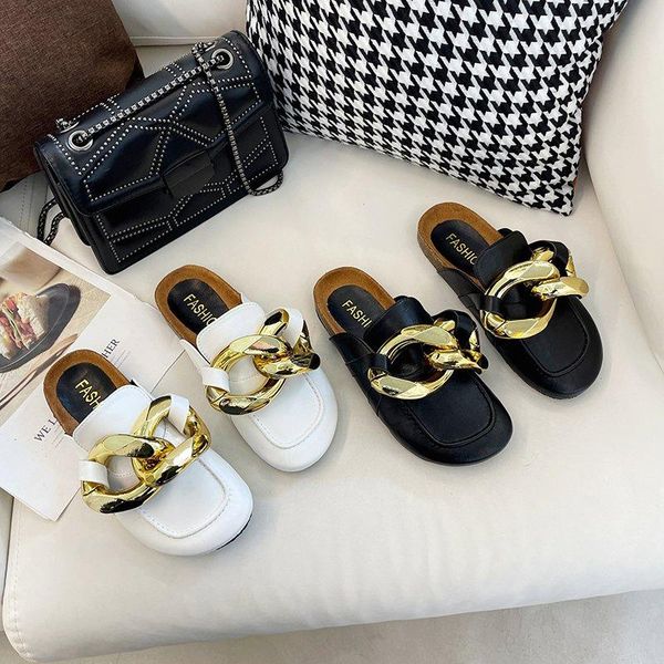 slippers women gold chain 2021 round closed toe thick sole ladies slides design mules shoes big size 10, Black
slippers women gold chain 2021 round closed toe thick sole ladies slides design mules shoes big size 10, Black