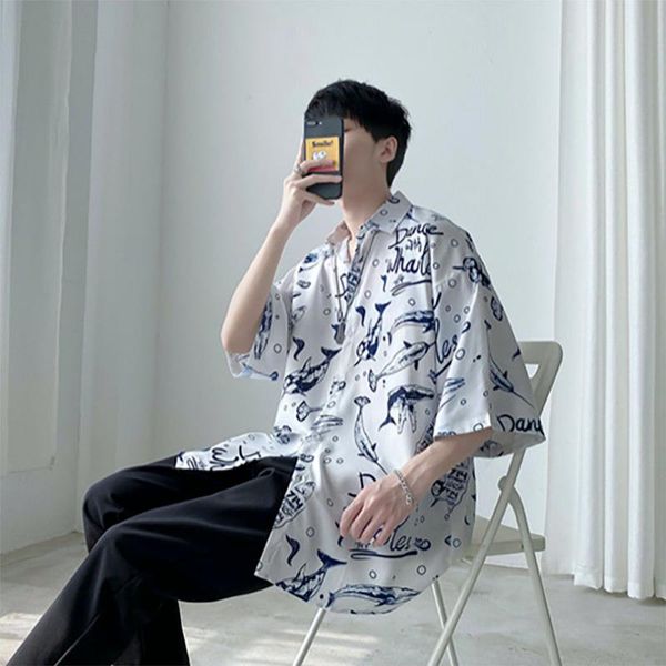 men's t-shirts summer thin whale print hawaiian student korean short sleeve shirt half sun block couples trend, White;black
men's t-shirts summer thin whale print hawaiian student korean short sleeve shirt half sun block couples trend, White;black
