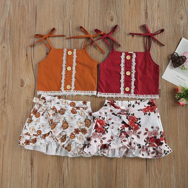 2 pieces kids suit set, lace sleeveless strappy + floral print high waist skirt for girls ginger/wine red, White
2 pieces kids suit set, lace sleeveless strappy + floral print high waist skirt for girls ginger/wine red, White