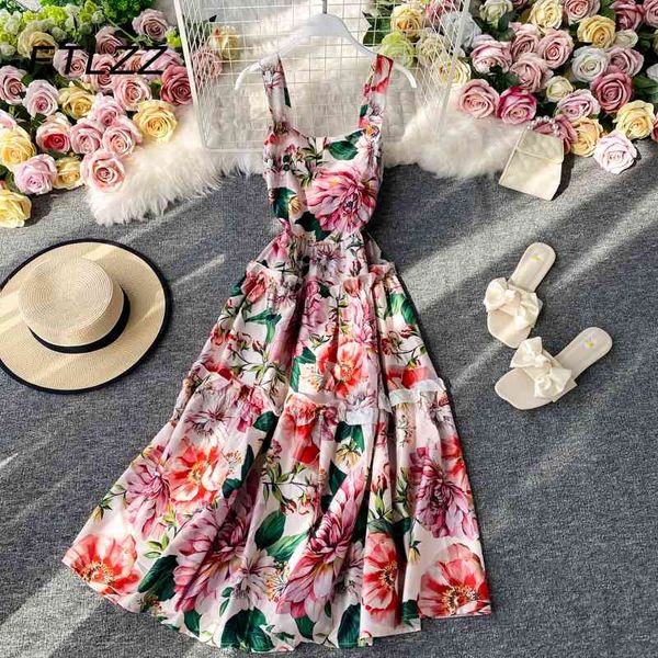 retro women floral dress summer a line ruffles boho dresses ladies spaghetti strap french long robe evening luxury 210602, Black;gray
retro women floral dress summer a line ruffles boho dresses ladies spaghetti strap french long robe evening luxury 210602, Black;gray
