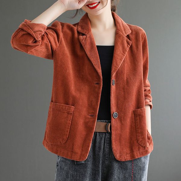 vintage womens corduroy jacket spring autumn coat ladies casual outwears female long sleeve loose single breasted blazers, Black;brown
vintage womens corduroy jacket spring autumn coat ladies casual outwears female long sleeve loose single breasted blazers, Black;brown