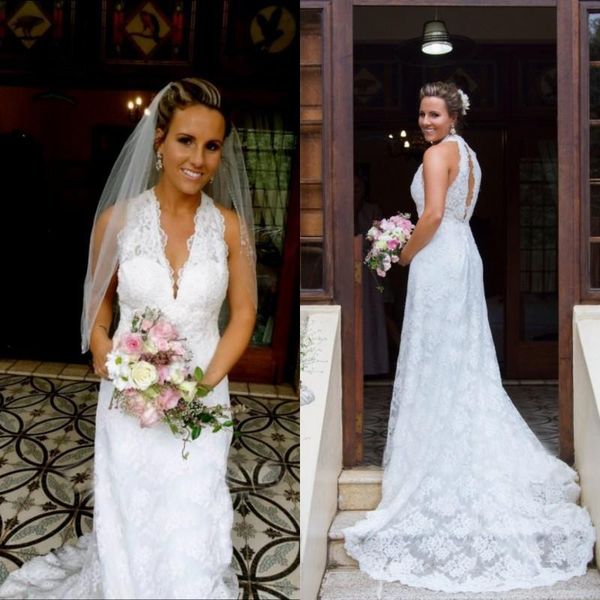 vintage lace mermaid wedding dresses v neck 2021 sweep train scalloped custom made country wedding bridal gown vestido de novia, White
vintage lace mermaid wedding dresses v neck 2021 sweep train scalloped custom made country wedding bridal gown vestido de novia, White
