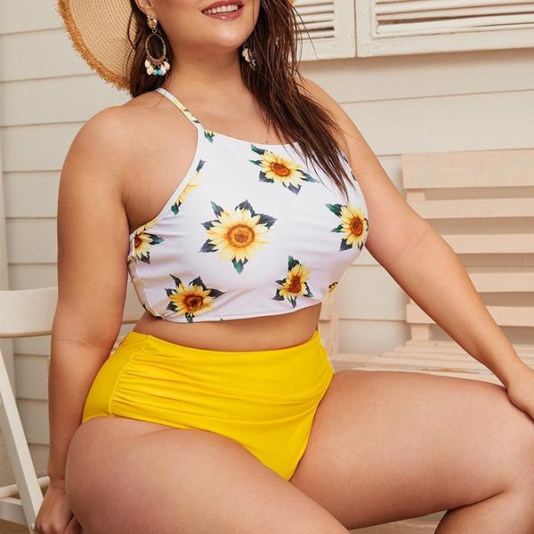 women's swimwear plus sunflower ruched high waist size bikini two piece oversize bathing suit push up tankini large swimsuit, White;black
women's swimwear plus sunflower ruched high waist size bikini two piece oversize bathing suit push up tankini large swimsuit, White;black
