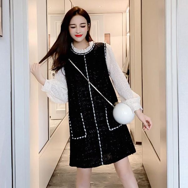 casual dresses 2021 autumn winter o-neck tweed dress women elegant ruffles patchwork party vestidos beading mini, Black;gray
casual dresses 2021 autumn winter o-neck tweed dress women elegant ruffles patchwork party vestidos beading mini, Black;gray