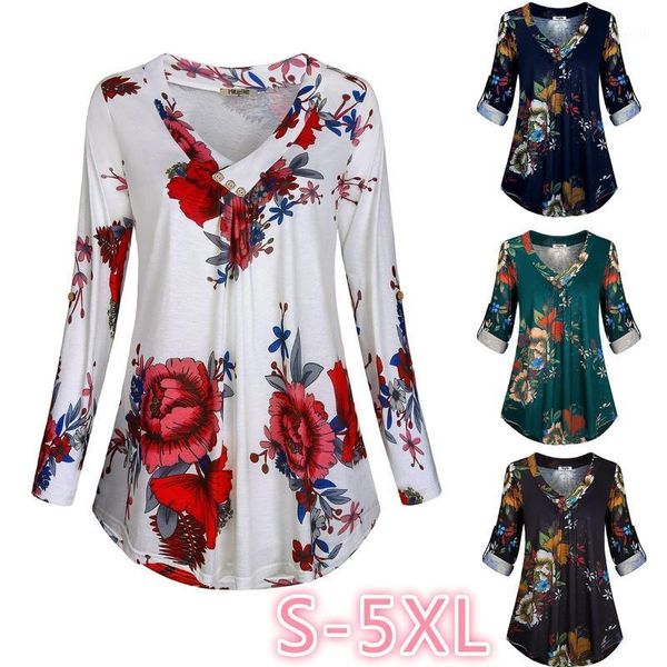 women's t-shirt plus size women floral printed spring long sleeve tee shirts v neck pleated autumn ladies t shirt female blusas d25, White
women's t-shirt plus size women floral printed spring long sleeve tee shirts v neck pleated autumn ladies t shirt female blusas d25, White