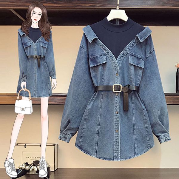 spring 2021 new fat sister large women's dress waist denim dress foreign style cover belly show thin coat, Black;gray
spring 2021 new fat sister large women's dress waist denim dress foreign style cover belly show thin coat, Black;gray